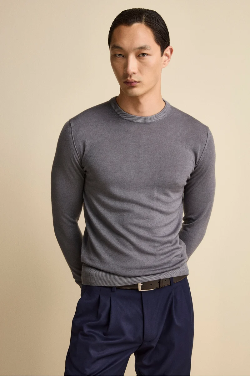 Girocollo in Lana Merino Extrafine - ACCIAIO