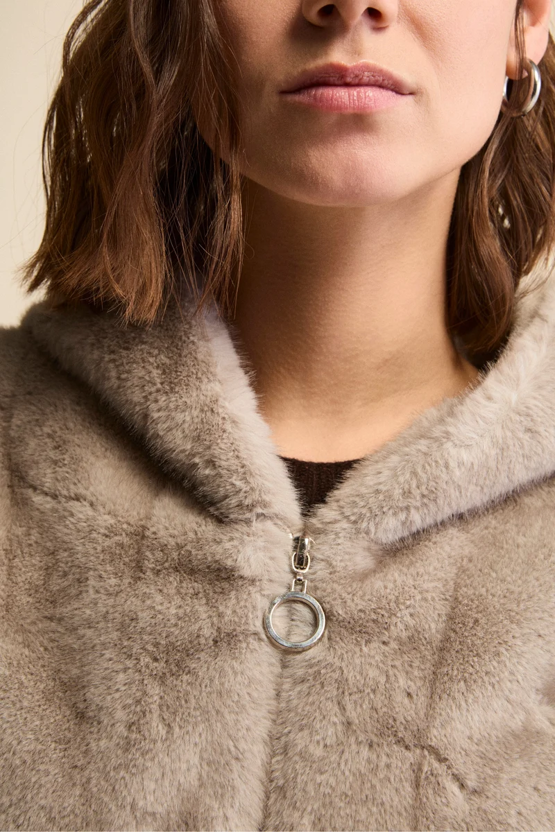 Pelliccia con Zip e Cappuccio - GRIGIO