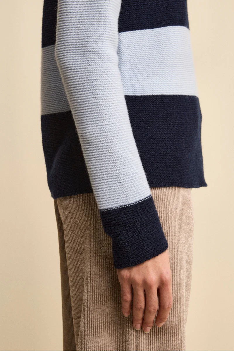 Girocollo Links a Righe in Lana e Cashmere - BLU/AZZURRO