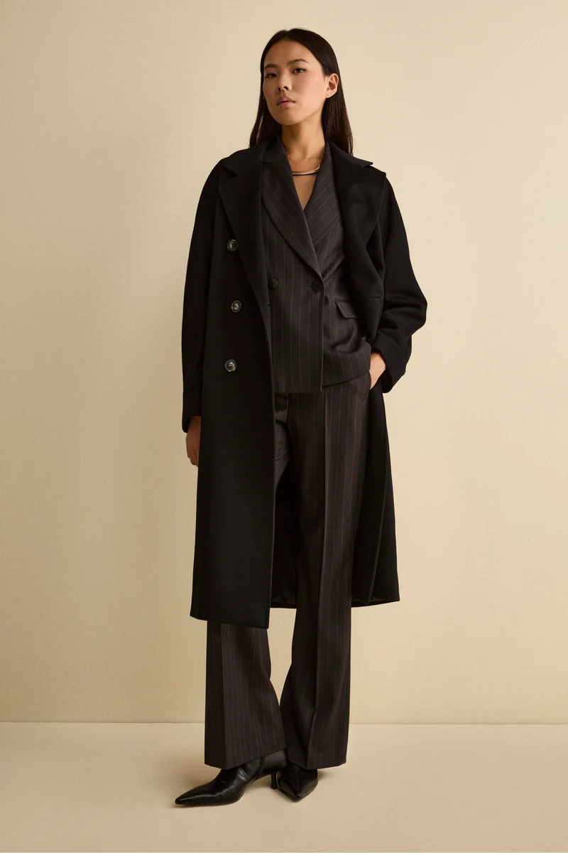 Cappotto Lungo Doppiopetto in Puro Cashmere - NERO
