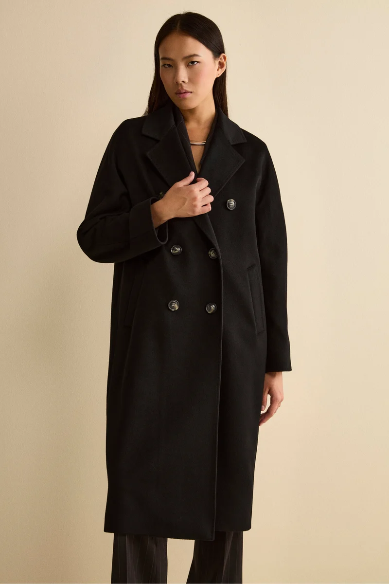 Cappotto Lungo Doppiopetto in Puro Cashmere - NERO