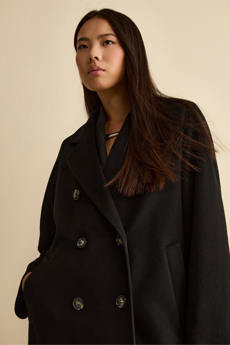 Cappotto Lungo Doppiopetto in Puro Cashmere - NERO