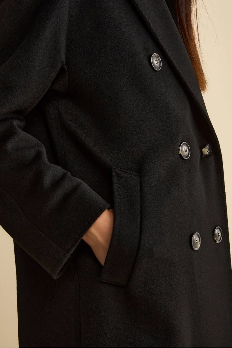 Cappotto Lungo Doppiopetto in Puro Cashmere - NERO