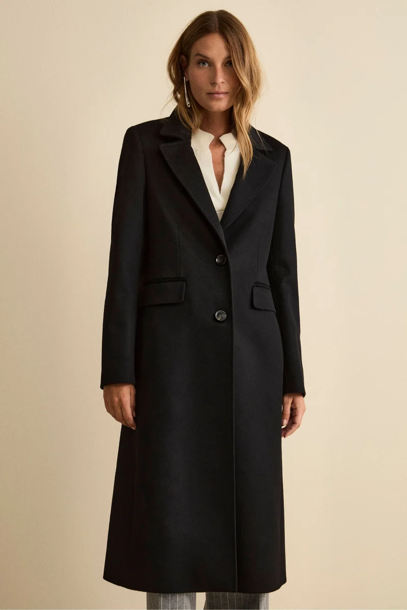 Cappotto Monopetto Lungo in Lana Vergine - NERO