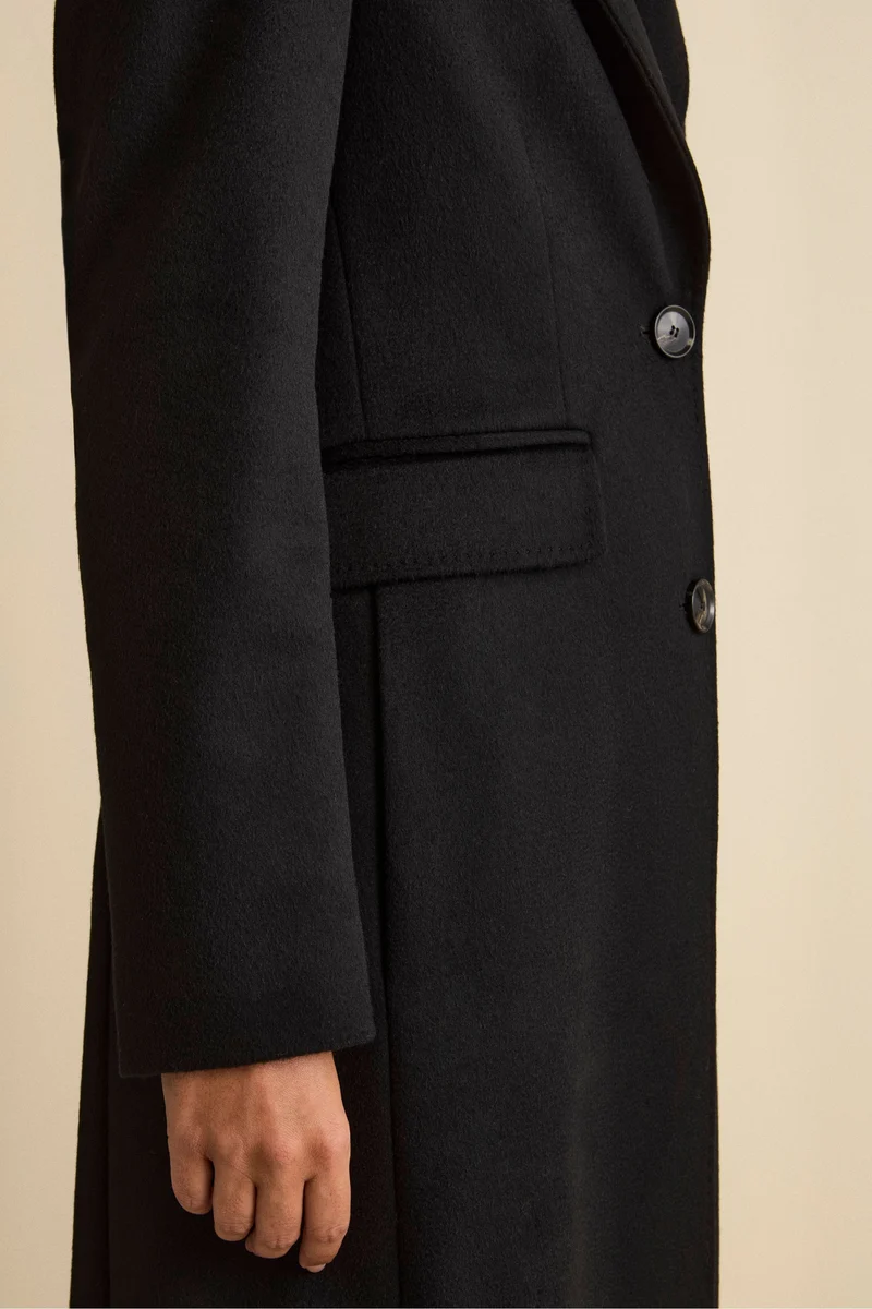 Cappotto Monopetto Lungo in Lana Vergine - NERO