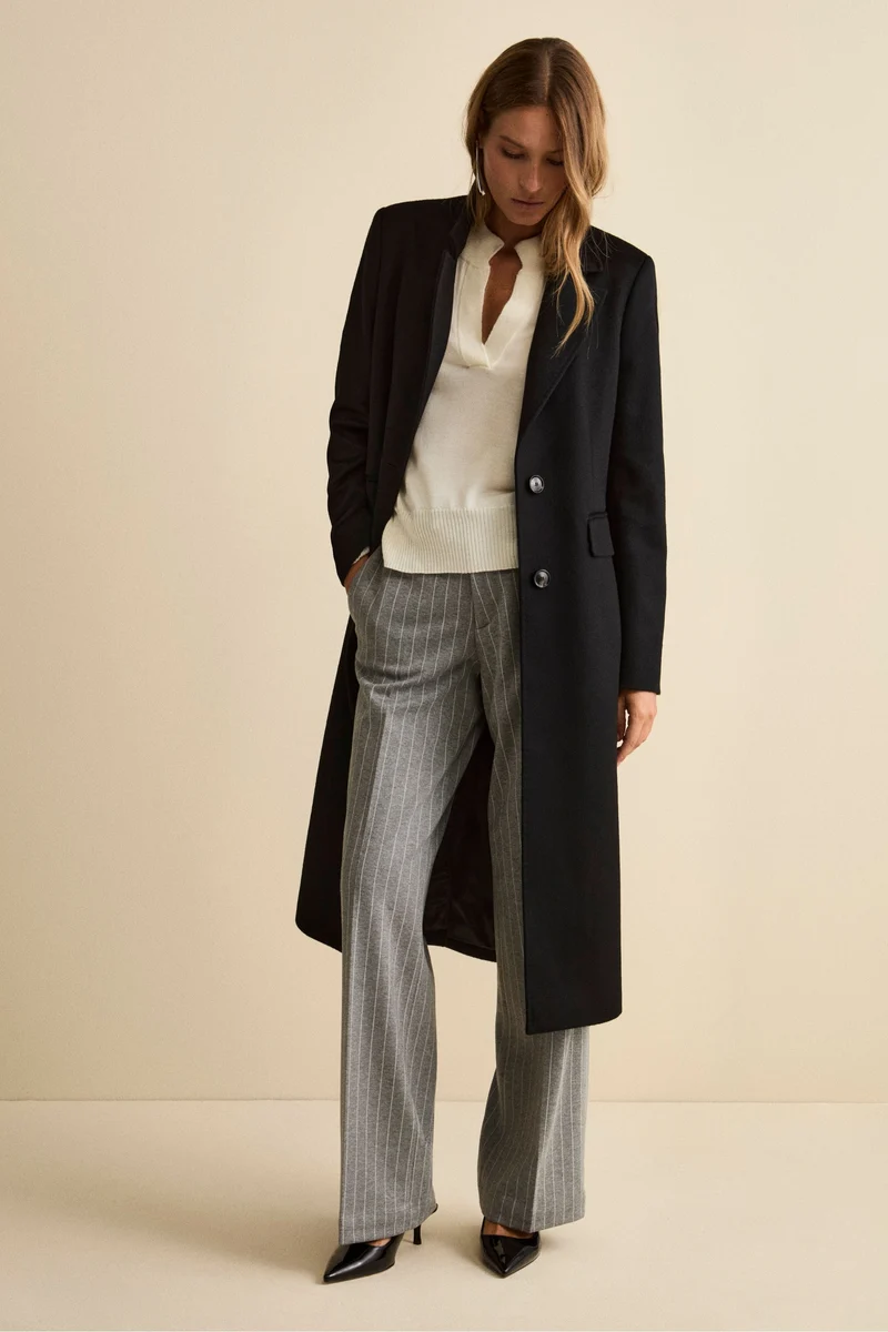 Cappotto Monopetto Lungo in Lana Vergine - NERO