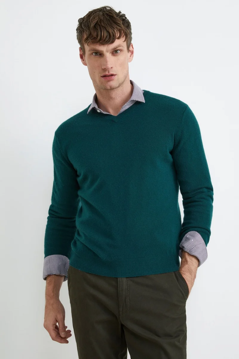 Maglia in lana con scollo a V - VERDE