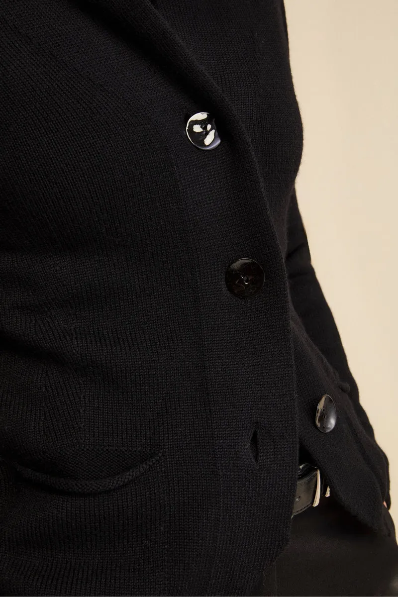 Cardigan in lana con bottoni - NERO