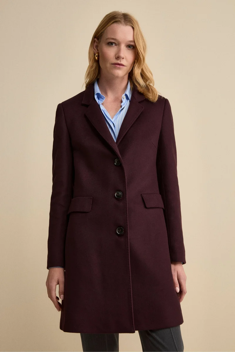 Cappotto Midi Sancrato in Misto Lana e Cashmere - PRUGNA