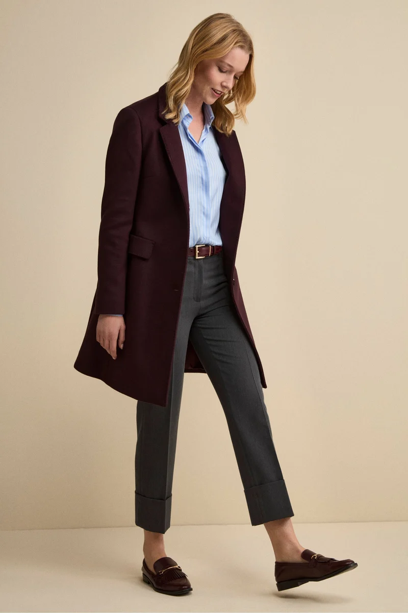 Cappotto Midi Sancrato in Misto Lana e Cashmere - PRUGNA