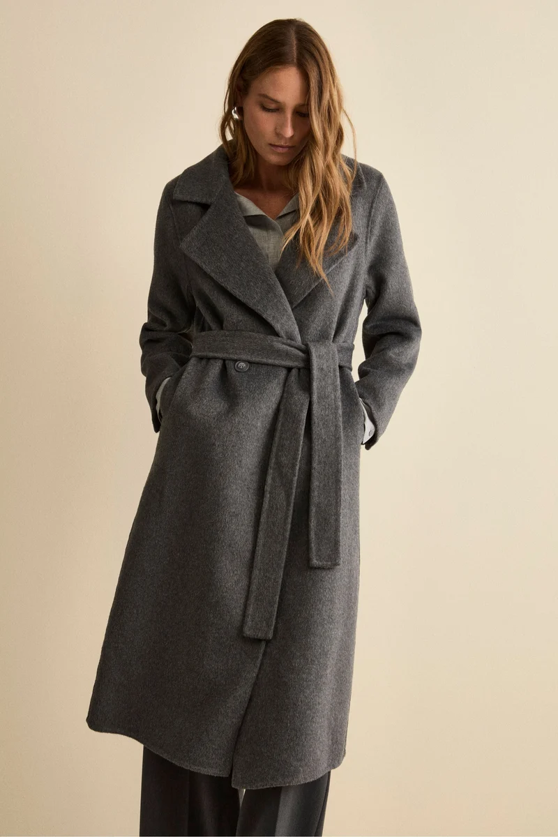 Cappotto Lungo Doppiopetto Sfoderato in Misto Lana - GRIGIO