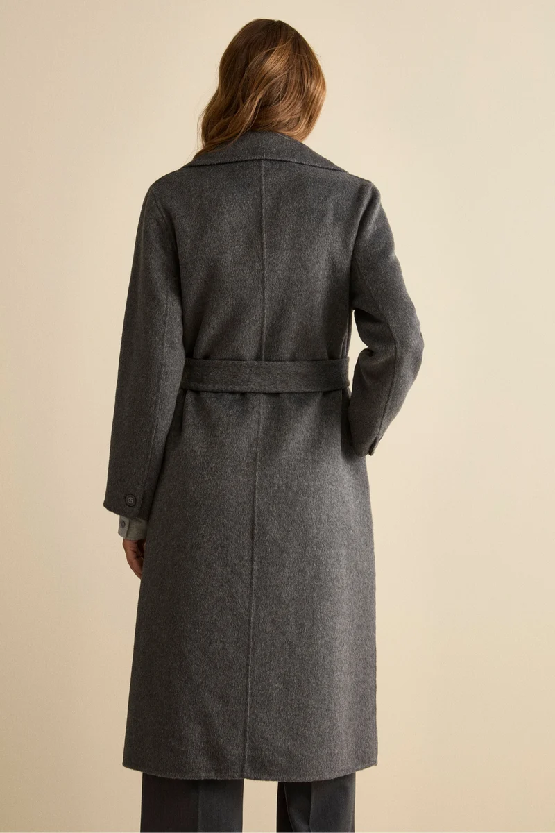 Cappotto Lungo Doppiopetto Sfoderato in Misto Lana - GRIGIO