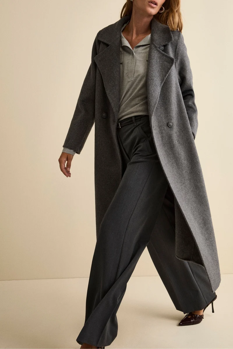 Cappotto Lungo Doppiopetto Sfoderato in Misto Lana - GRIGIO