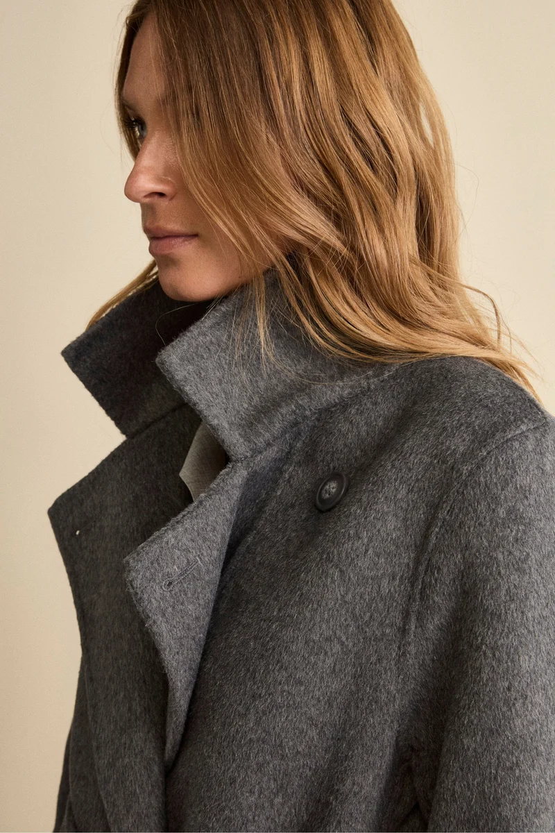 Cappotto Lungo Doppiopetto Sfoderato in Misto Lana - GRIGIO