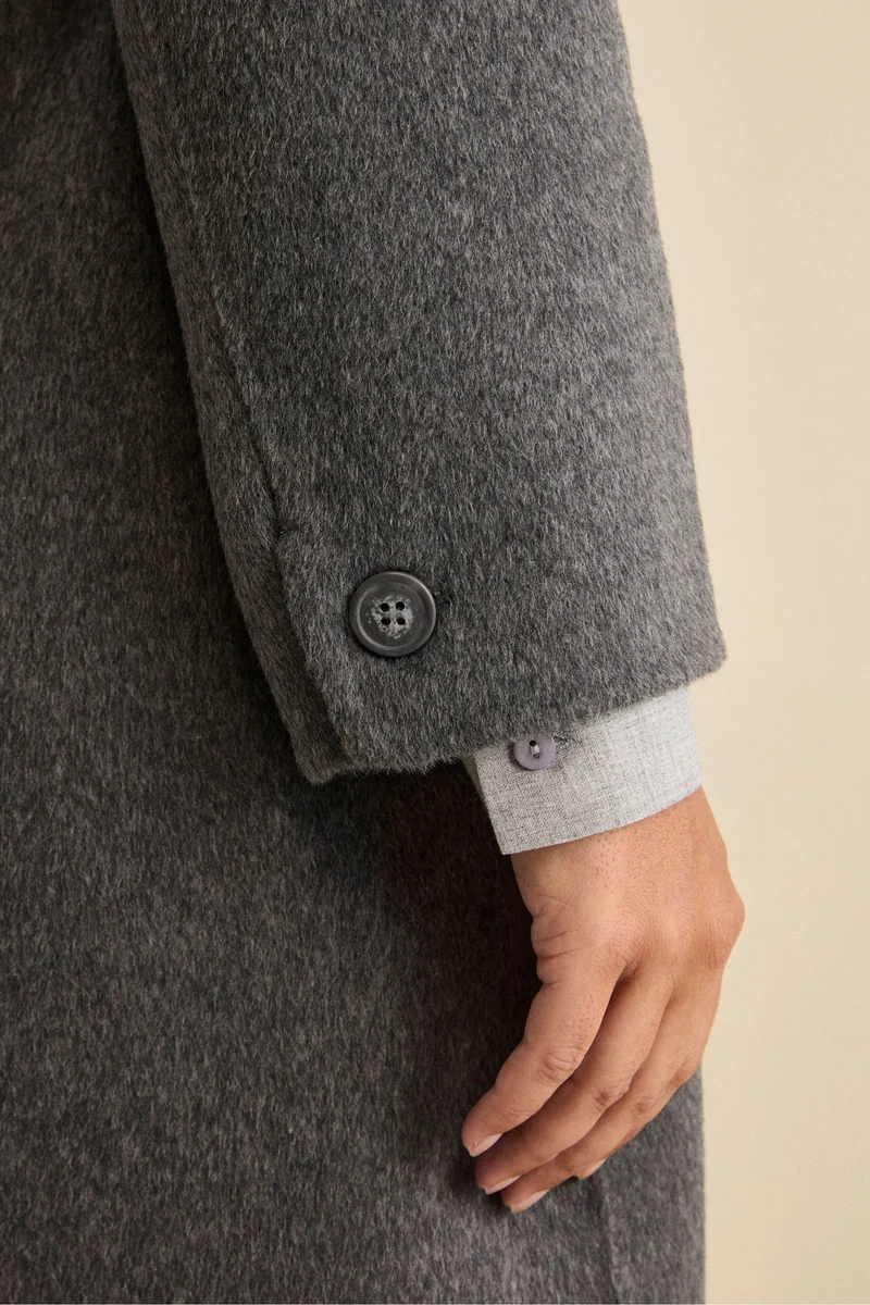 Cappotto Lungo Doppiopetto Sfoderato in Misto Lana - GRIGIO