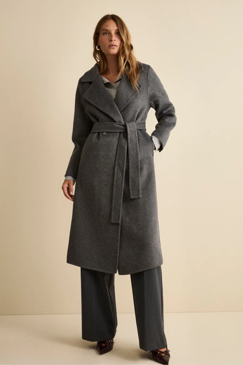 Cappotto Lungo Doppiopetto Sfoderato in Misto Lana - GRIGIO