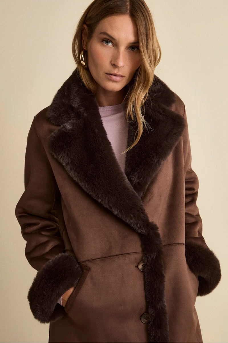 Cappotto Midi Eco-Montone - MARRONE SCURO