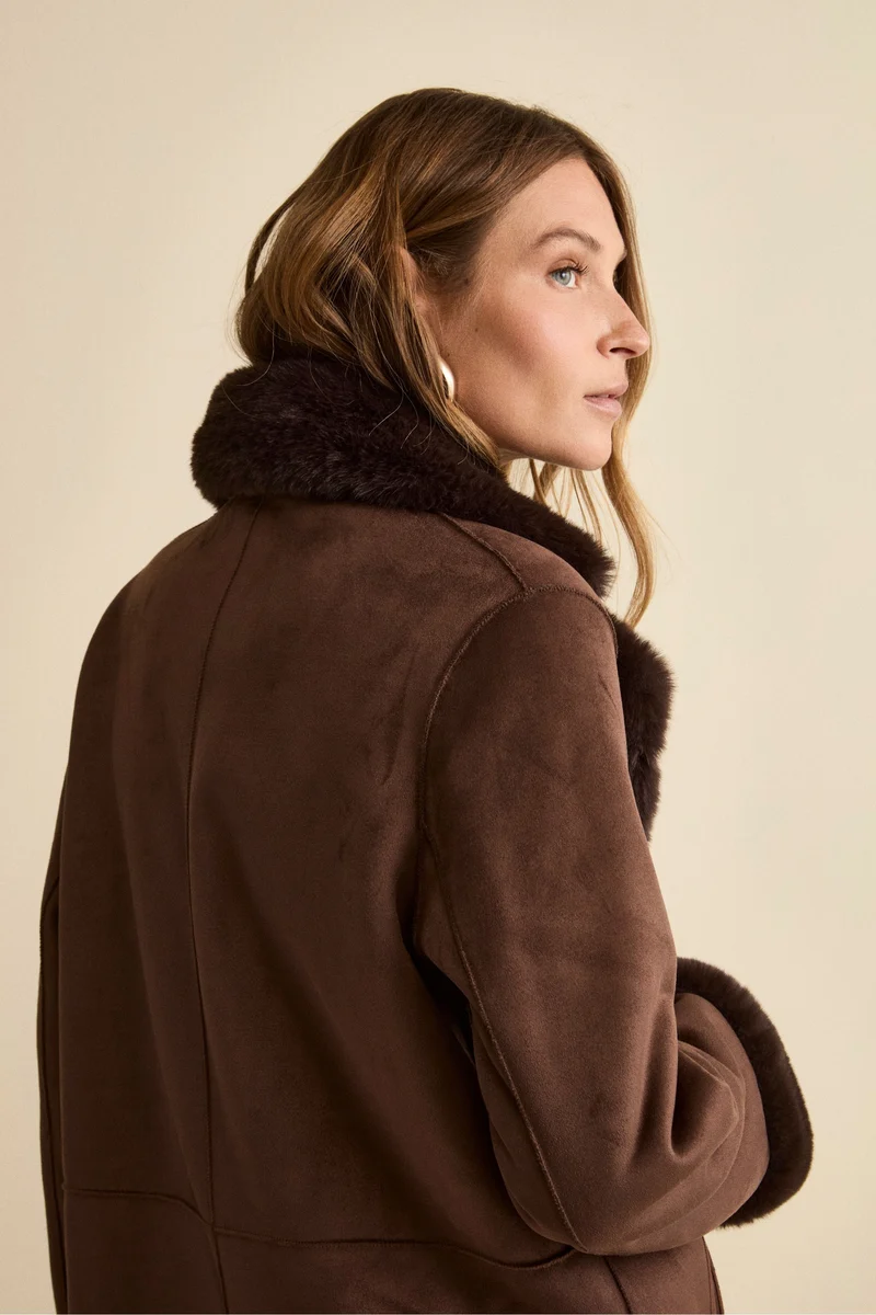 Cappotto Midi Eco-Montone - MARRONE SCURO