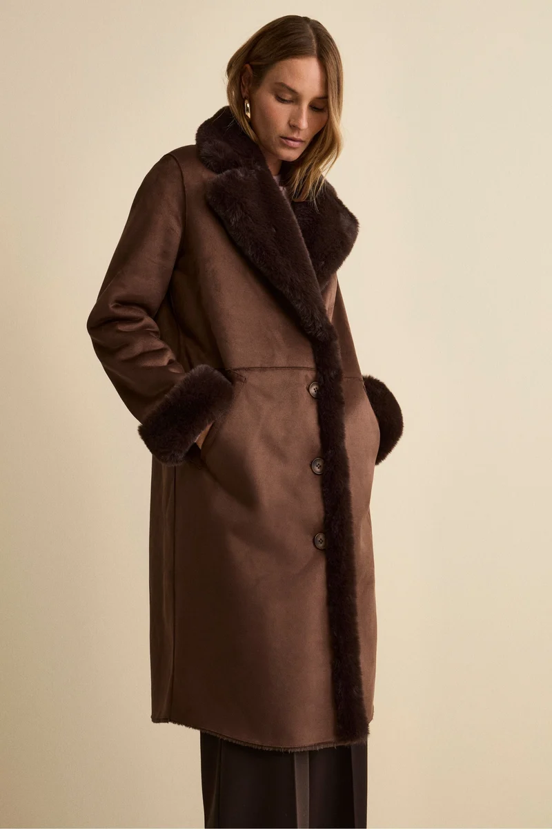 Cappotto Midi Eco-Montone - MARRONE SCURO