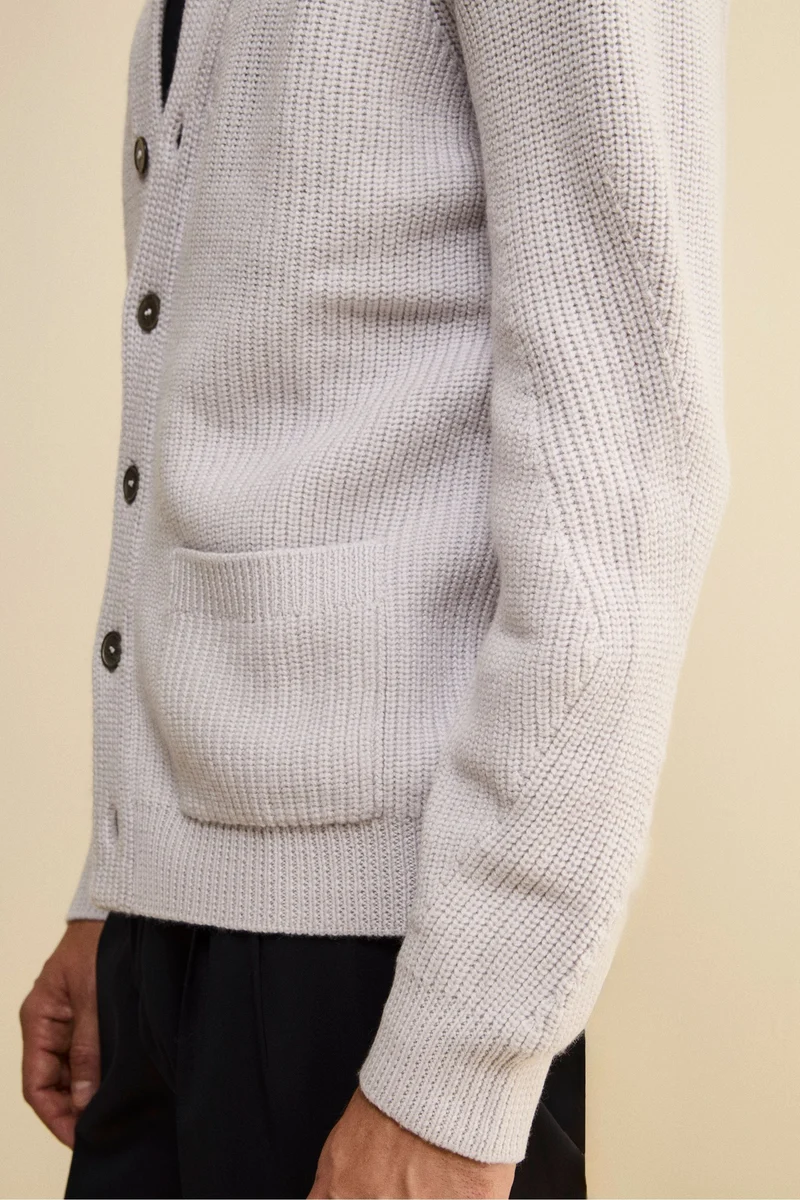Cardigan in Lana Merino a Costa Inglese - GRIGIO CHIARO