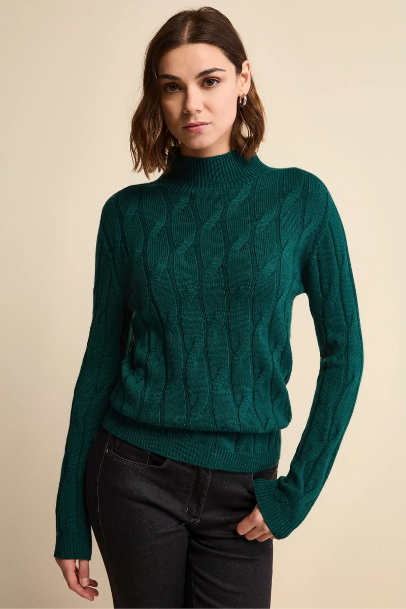 Lupetto a Trecce in Lana Merino - VERDE