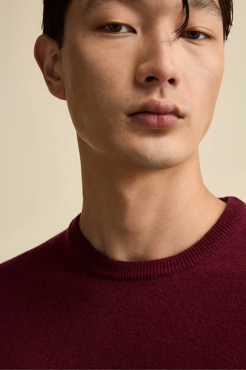 Maglia Girocollo Regular Fit in Lana Merino - BORDEAUX