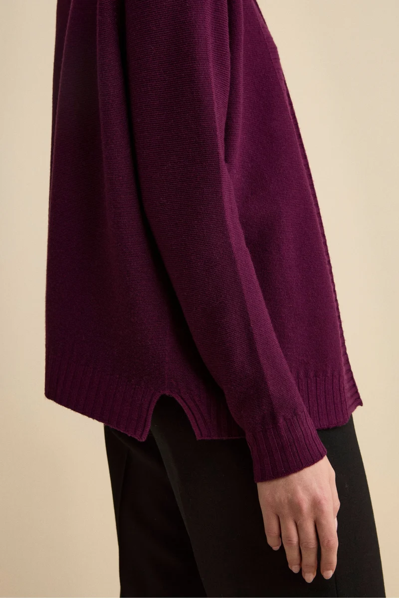 Cardigan Lungo con Collo a Scialle in Lana - PRUGNA