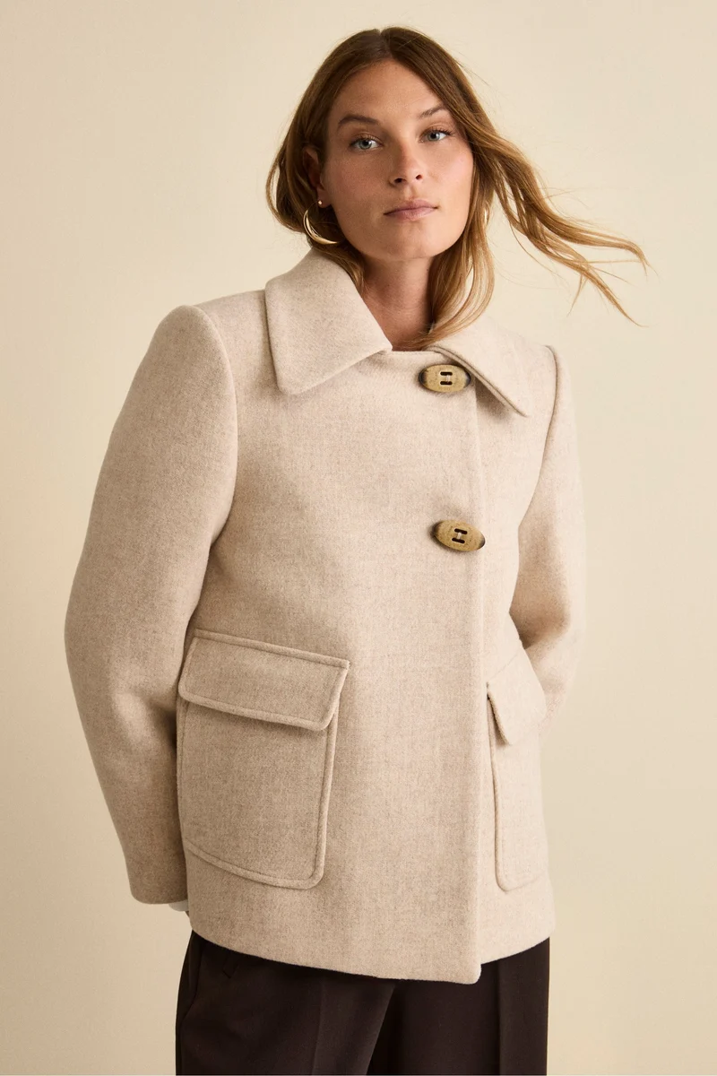Cappotto Corto Svasato in Misto Lana Vergine - BEIGE