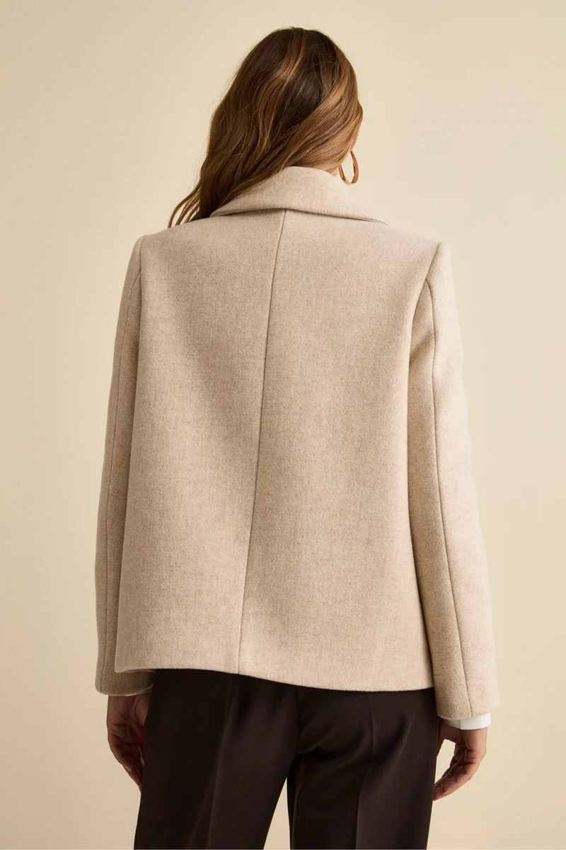 Cappotto Corto Svasato in Misto Lana Vergine - BEIGE