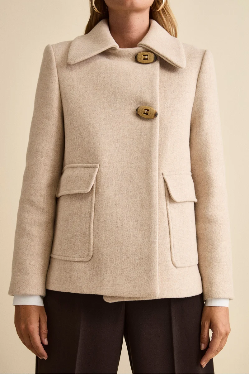 Cappotto Corto Svasato in Misto Lana Vergine - BEIGE