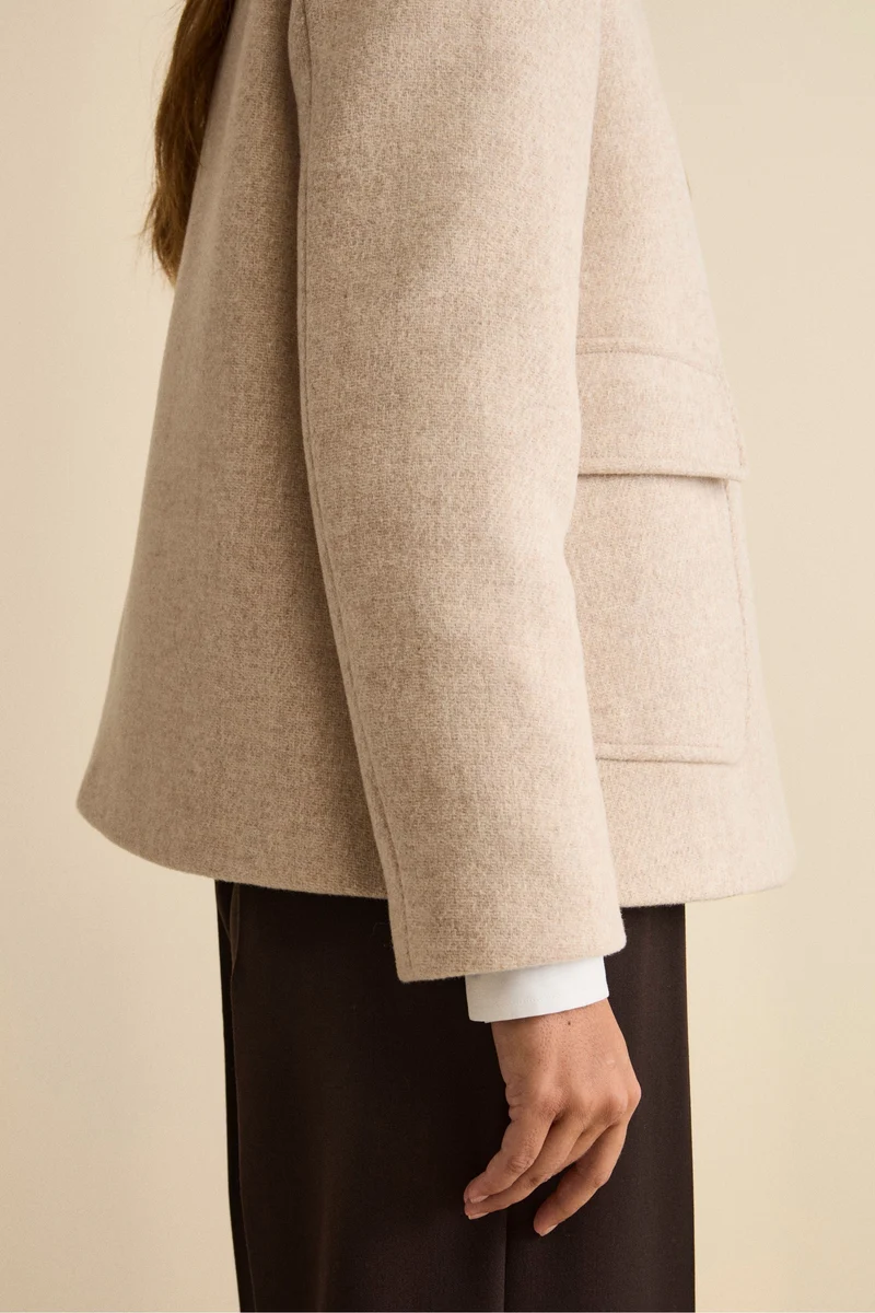 Cappotto Corto Svasato in Misto Lana Vergine - BEIGE
