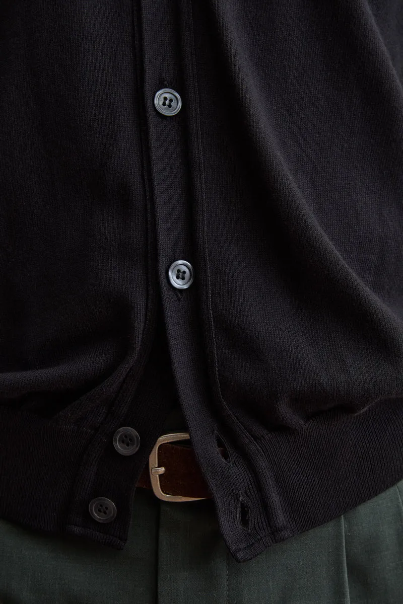 Gilet Scollo a V con Bottoni in Cotone - NERO