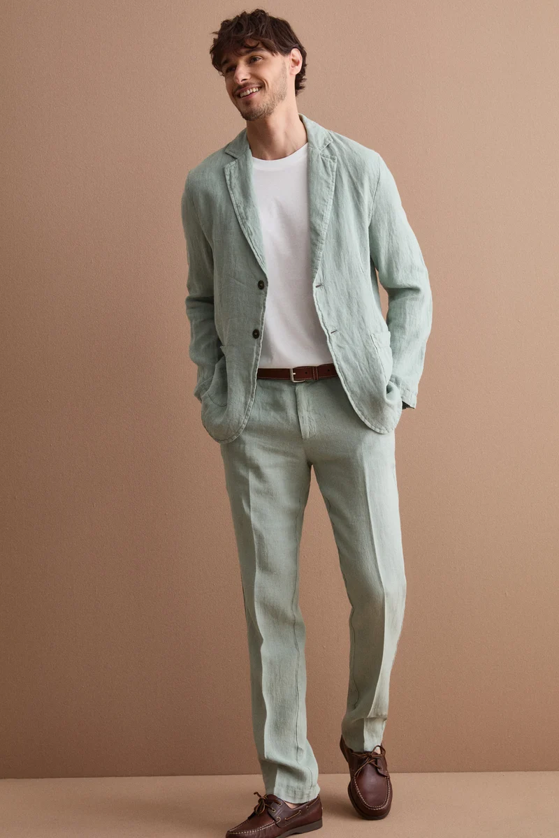 Giacca Regular Fit Sfoderata in Lino - VERDE
