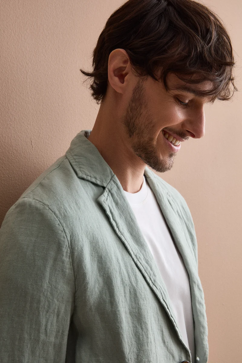 Giacca Regular Fit Sfoderata in Lino - VERDE