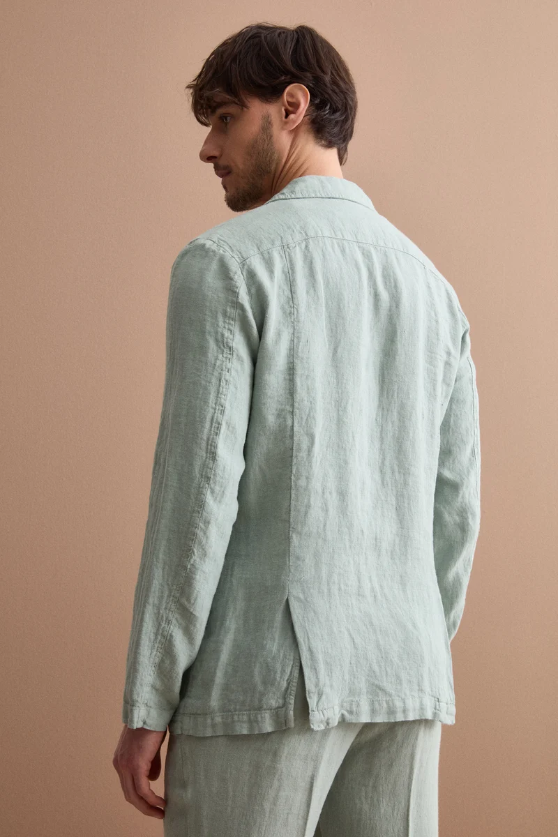 Giacca Regular Fit Sfoderata in Lino - VERDE