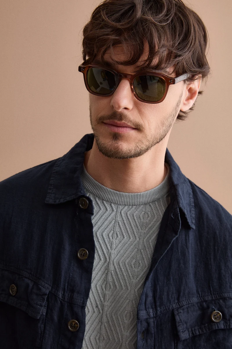 Giacca Sahariana in Lino con Tasche - BLU