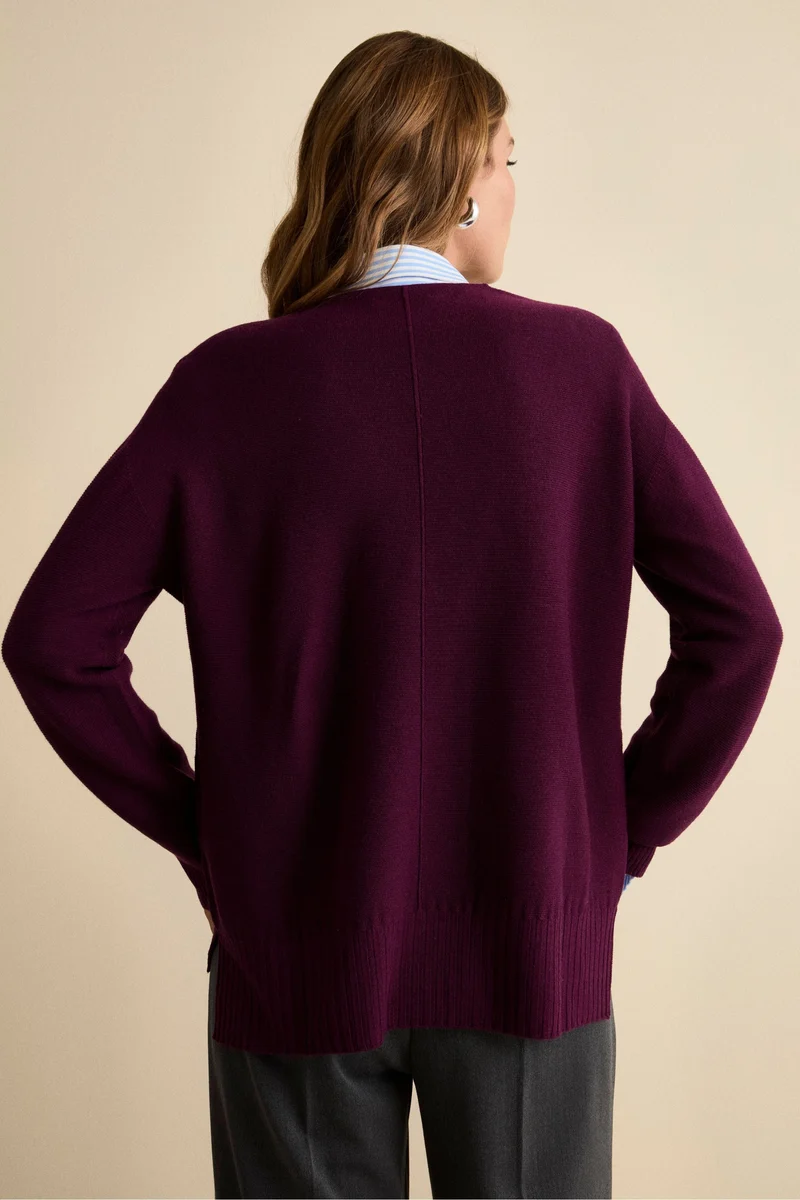 Maglia Over Scollo a V in Lana Merino - PRUGNA