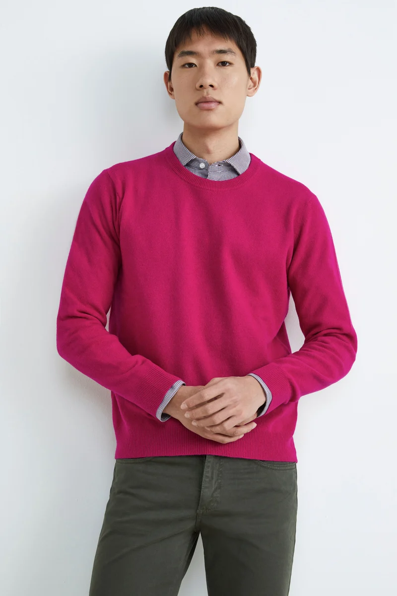 Maglia girocollo in lana - MAGENTA