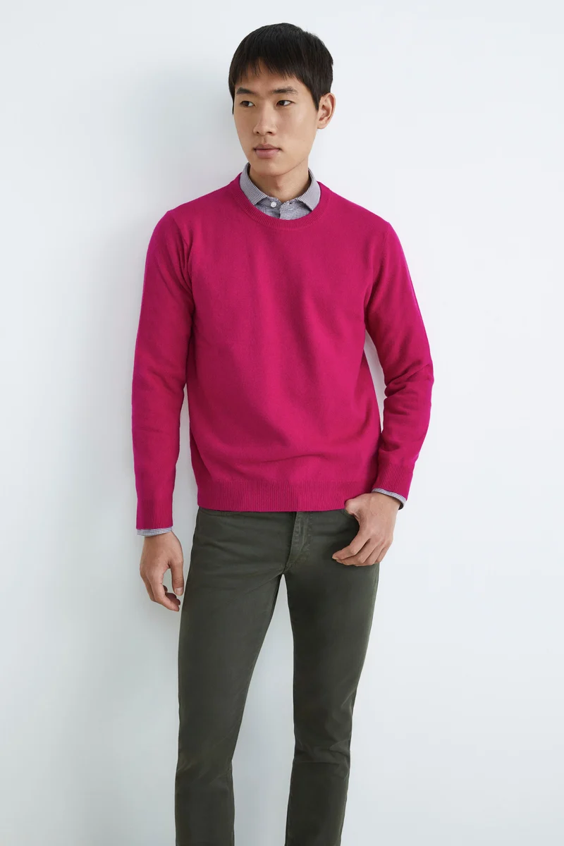 Maglia girocollo in lana - MAGENTA
