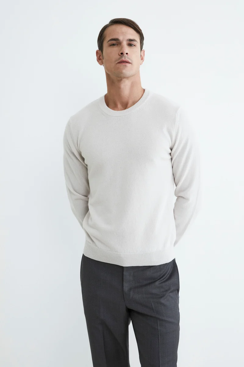 Maglia girocollo in cashmere - BEIGE