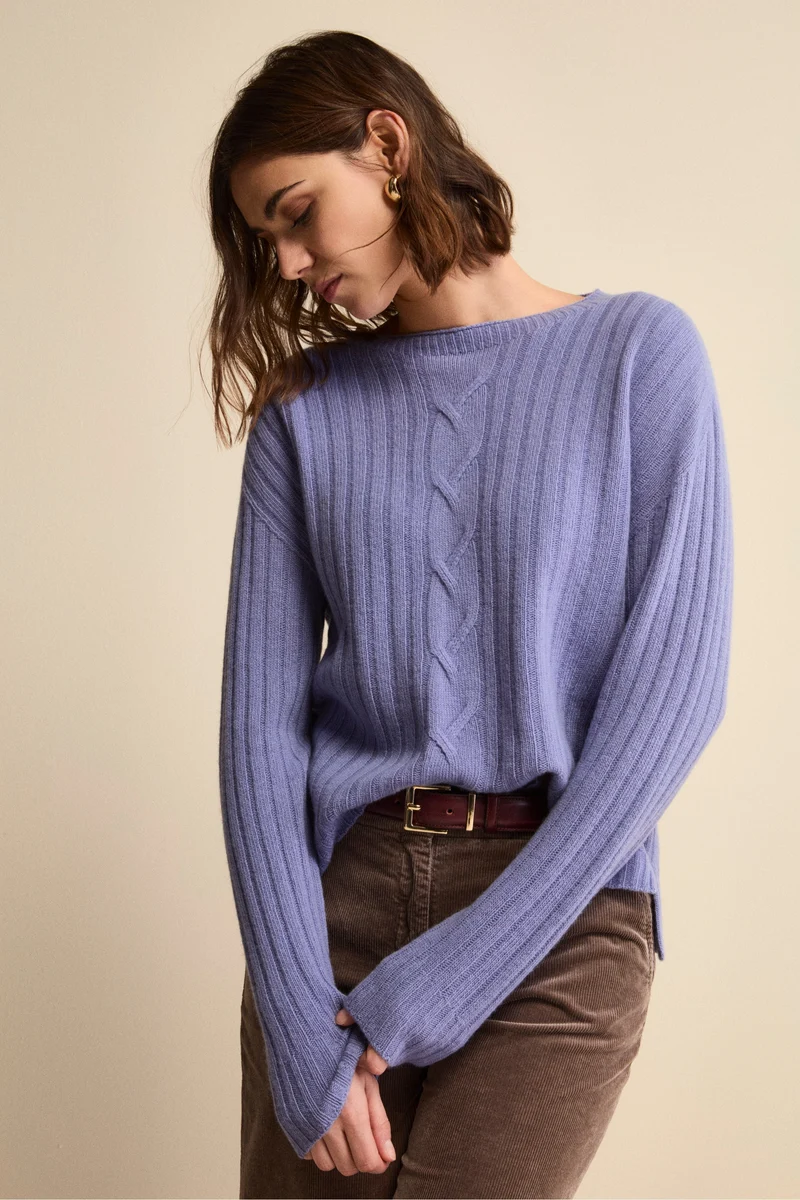 Maglia Barchetta Lavorata in Lana e Cashmere - LAVANDA