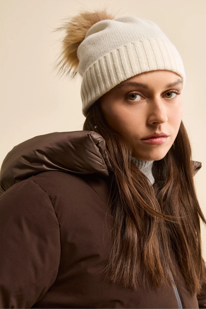 Berretto in Cashmere con Pompon - BIANCO