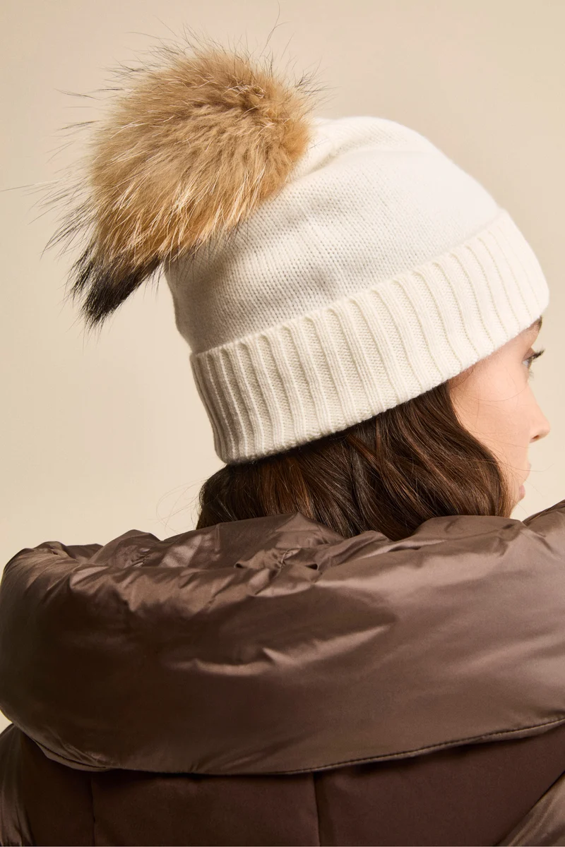 Berretto in Cashmere con Pompon - BIANCO