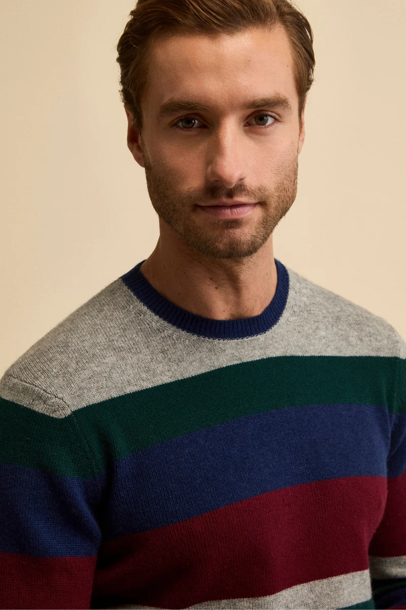 Maglia Girocollo Rigata in Lana e Cashmere - MULTICOLORE