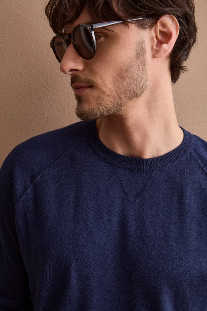 Girocollo Felpa in Seta e Cashmere - NAVY