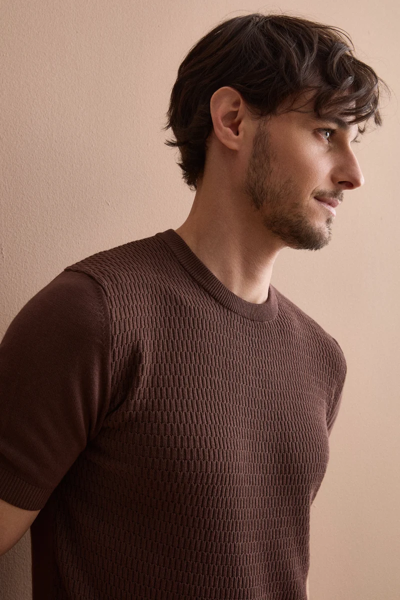 Maglia Casual in Cotone Crêpe - MARRONE