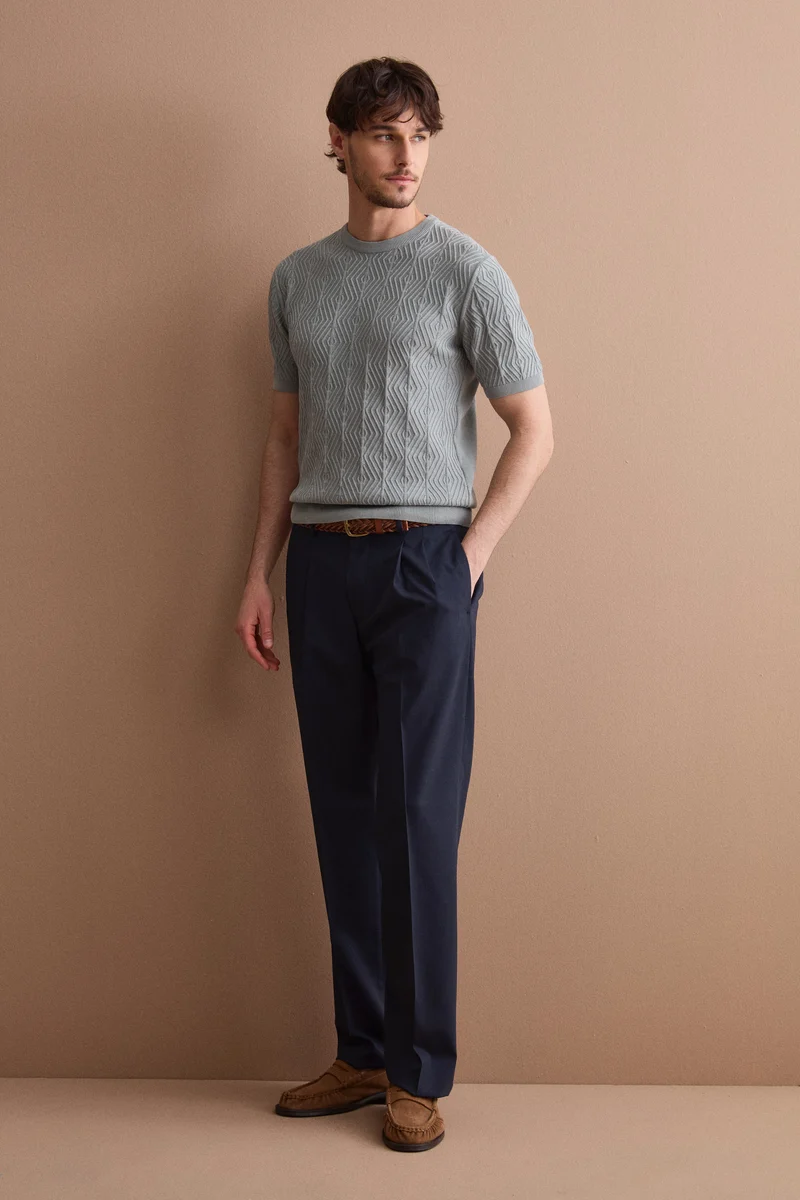 T-Shirt a Rombi in Cotone Crêpe - GRIGIO CHIARO