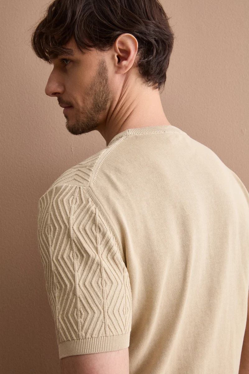 T-Shirt a Rombi in Cotone Crêpe - SABBIA