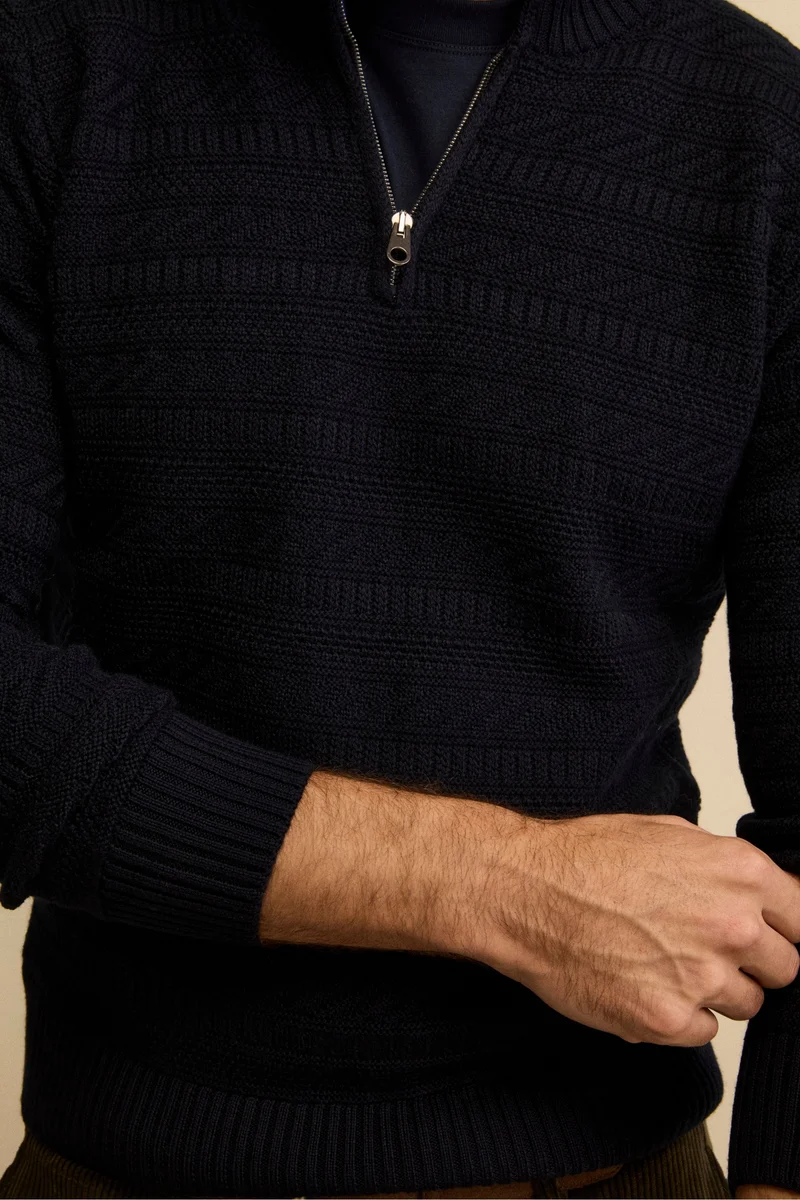 Lupetto Mezza Zip Lavorato in Lana Vergine - BLU