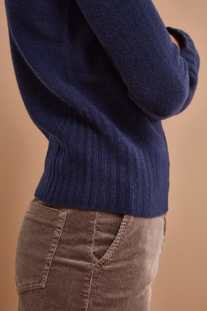 Dolcevita Raglan in Lana e Cashmere con Collo a Coste - BLU
